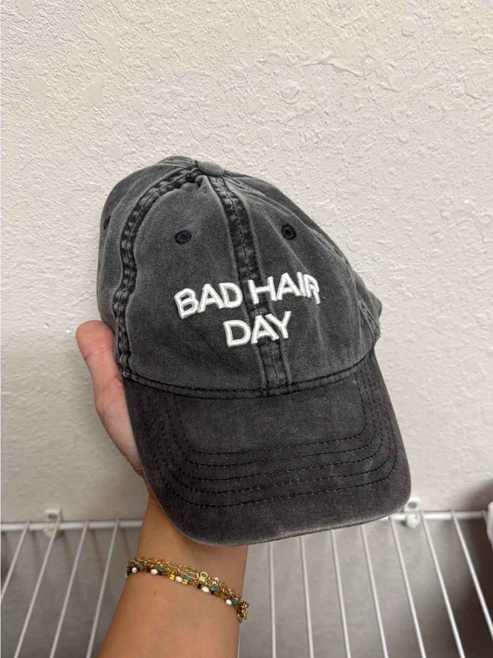 BAD HAIR DAY Embroidered Washed Black Baseball Cap